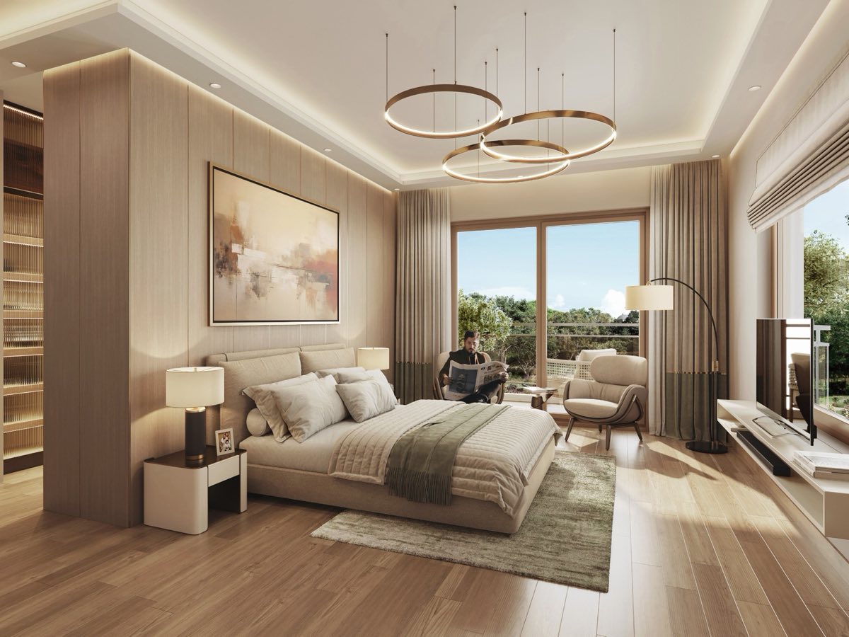 Artist's impression of a master bedroom at Eldeco 7 Peaks