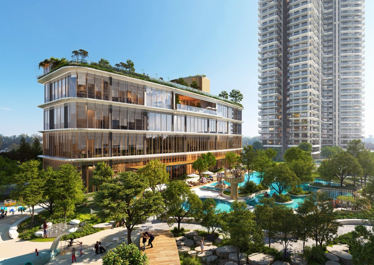 Artist's impression of the clubhouse and tropical pool at Eldeco 7 Peaks