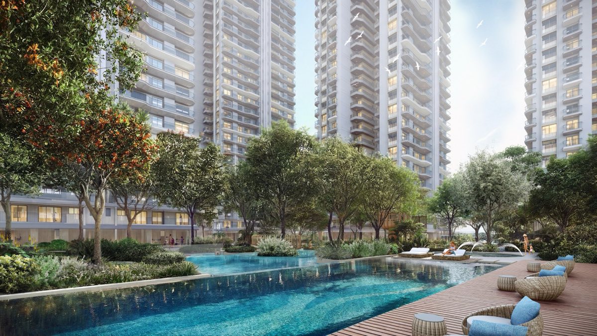 Artist's impression of the lap pool set in greens at Eldeco 7 Peaks